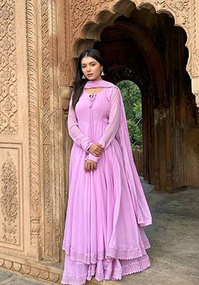 Pink Embroidered Muslin Anarkali Set