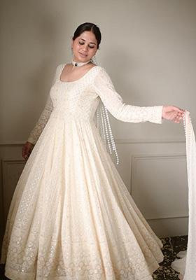 White Embroidered Cotton Anarkali Set