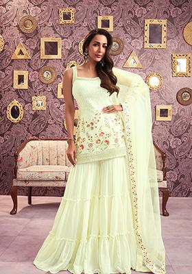 Light Green Sequin Thread Embroidered Georgette Kurta Set