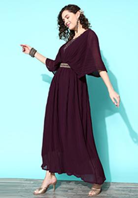 Purple Hand Mirror work Georgette Gown