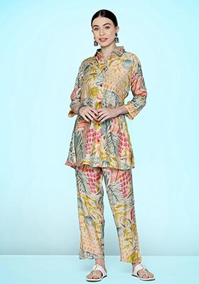 Multicolor Digital Print Muslin Silk Co-Ord Set