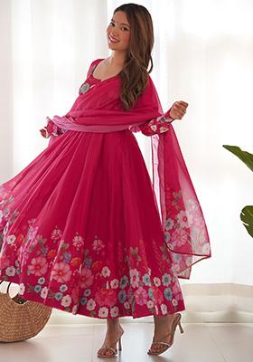 Multicolor Digital Print Pure Soft Organza Anarkali Set