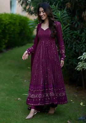 Wine Thread Sequin Embroidered Georgette Anarkali Set