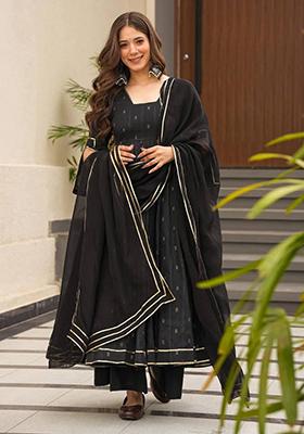 Black Digital Print Muslin Silk Anarkali Set