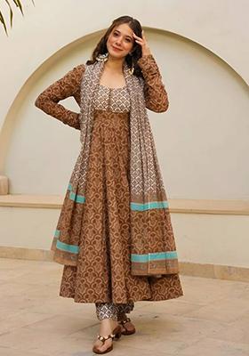 Multicolor Digital Print Muslin Silk Anarkali Set