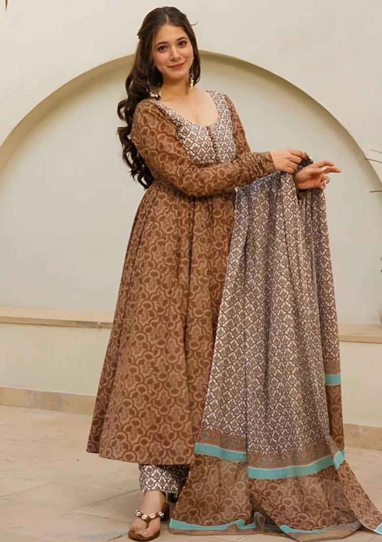 Multicolor Digital Print Muslin Silk Anarkali Set