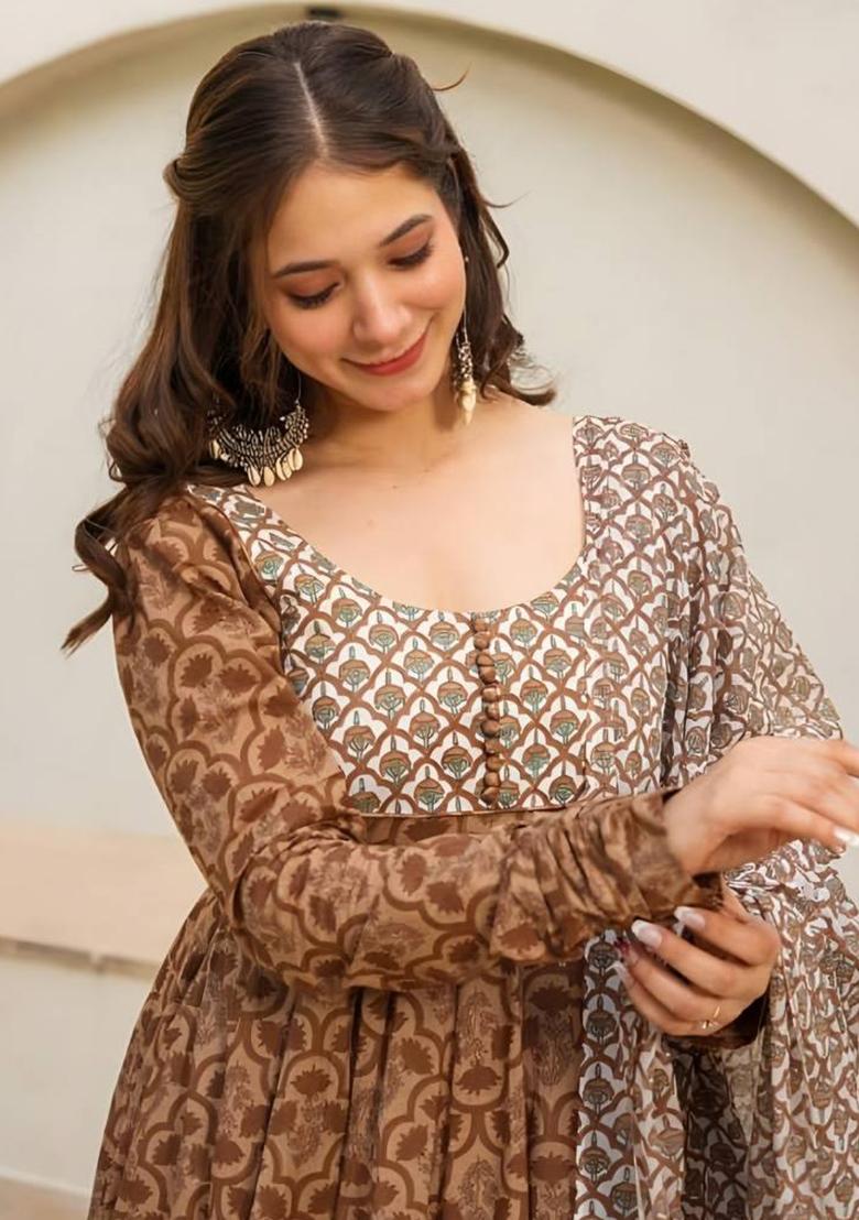 Multicolor Digital Print Muslin Silk Anarkali Set