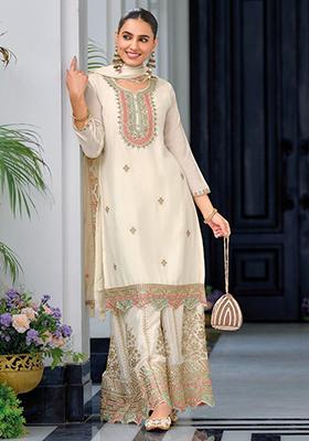 White Embroidered Silk Kurta Set