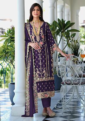 Purple Embroidered organza Kurta Set