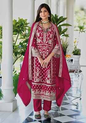 Pink Embroidered organza Kurta Set