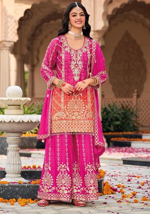 Pink Embroidered Silk Kurta Set