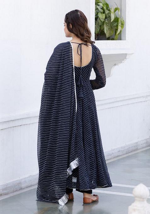 Black Printed Georgette Anarkali Set With Dupatta