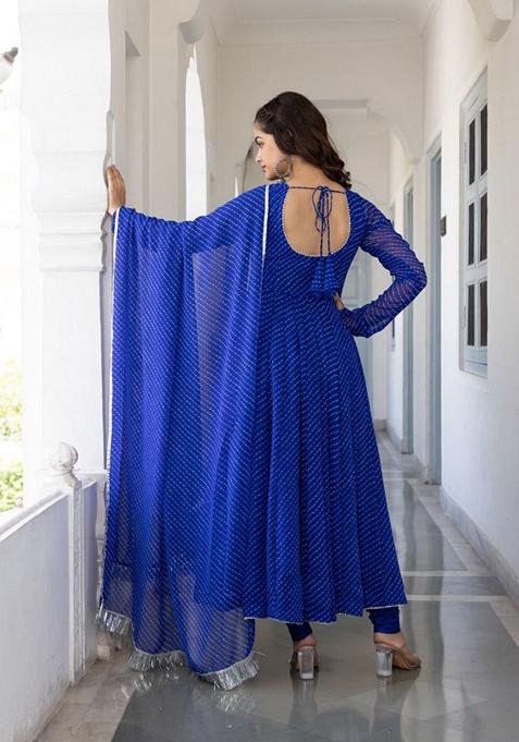 Blue Printed Georgette Anarkali Set