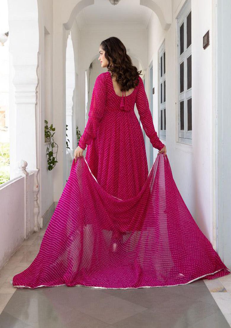 Pink Printed Georgette Anarkali Set With Dupatta