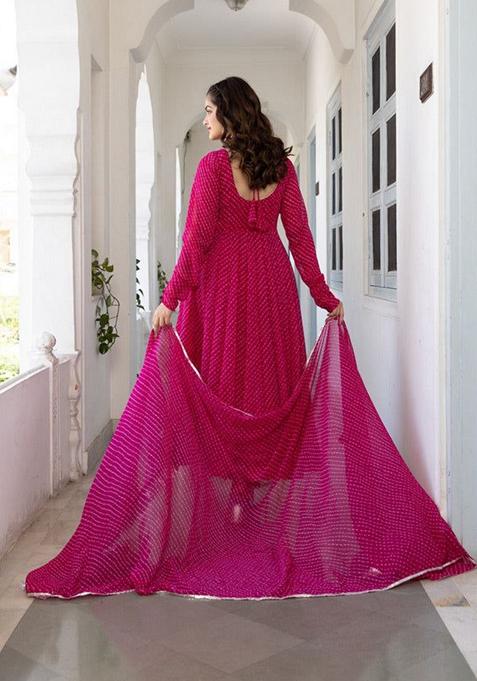 Pink Printed Georgette Anarkali Set With Dupatta