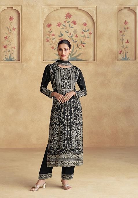 Black Embroidered Silk Pakistani Suit Set