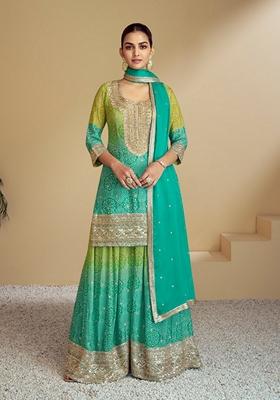 Green Sequin Embroidered Silk Sharara Set