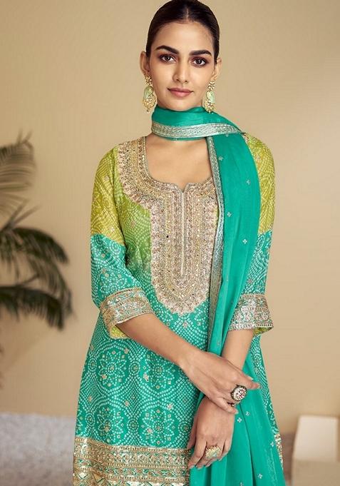 3 Piece Embroidered Green Cotton Lawn Sharara main image 0