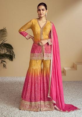 Yellow Sequin Embroidered Silk Sharara Set