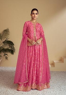 Pink Sequin Embroidered Silk Sharara Set