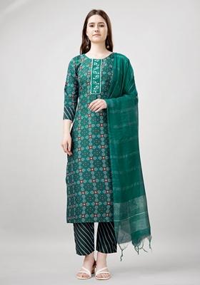 Sea Green Printed Viscose Rayon Kurta Set