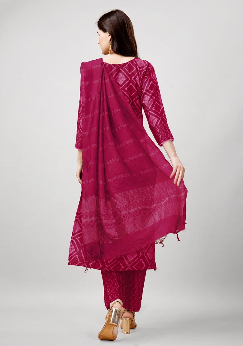 Pink Printed Viscose Rayon Kurta Set