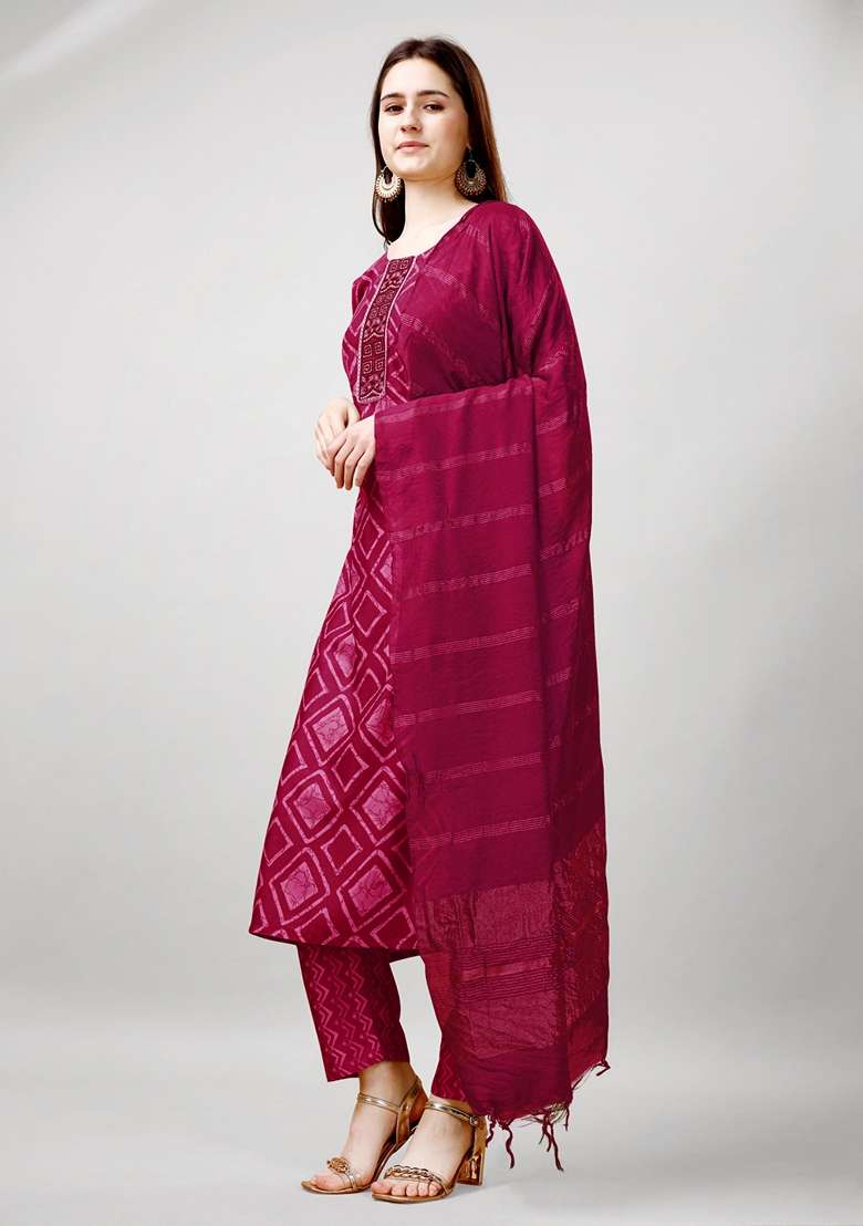 Pink Printed Viscose Rayon Kurta Set - Indya