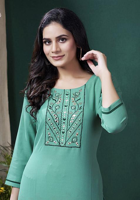 Women Simple & Elegant Embroidered Cotton Kurta set main image 1