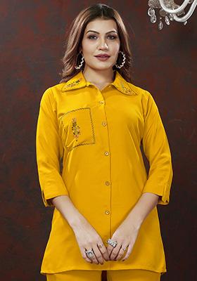 Mustard Hand Embroidered Cotton Co-Ord Set
