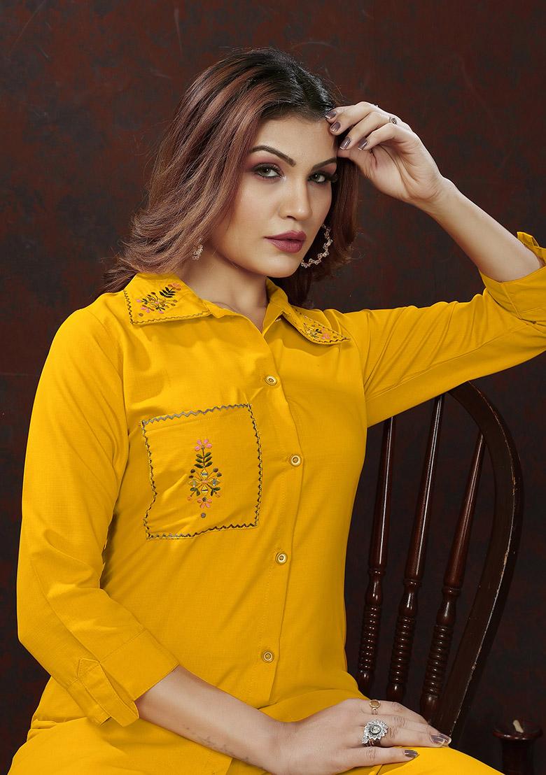 Mustard Hand Embroidered Cotton Co-Ord Set