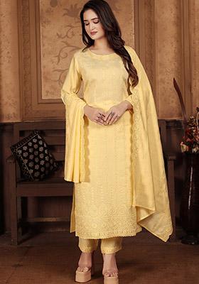 Yellow Sequin Embroidered Chanderi Kurta Set