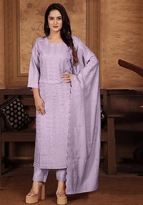 Lavender Sequin Embroidered Chanderi Kurta Set