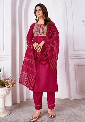 Burgundy Sequin Embroidered Silk Kurta Set