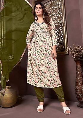 Multicolor Hand Embroidered Rayon Anarkali Set