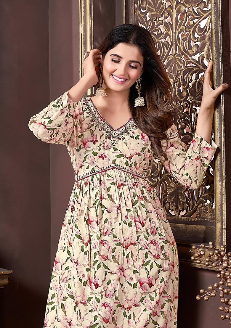 Multicolor Hand Embroidered Rayon Anarkali Set