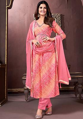Multicolor Hand Embroidered Rayon Anarkali Set