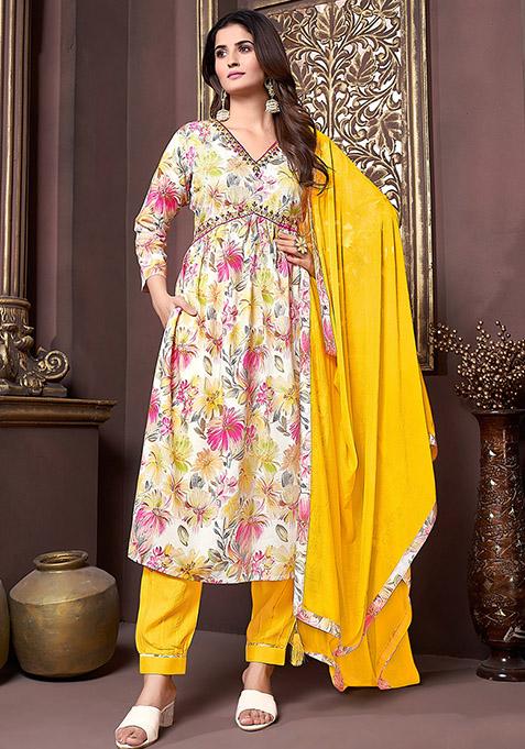 Multicolor Hand Embroidered Rayon Anarkali With Dupatta