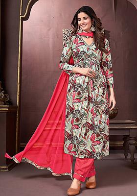 Multicolor Hand Embroidered Rayon Anarkali Set