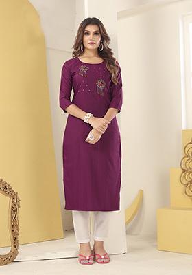 Burgundy Hand Embroidered Silk Kurta Set
