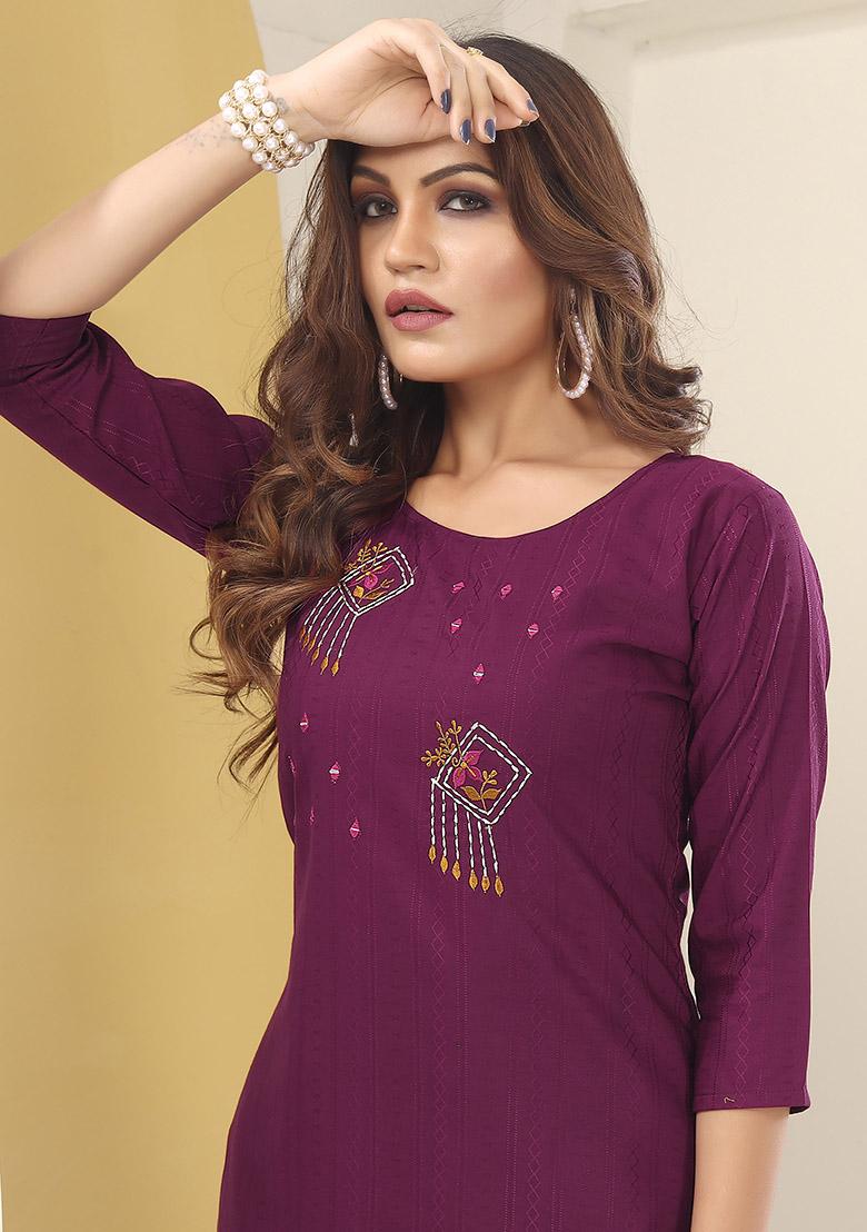 Burgundy Hand Embroidered Silk Kurta Set