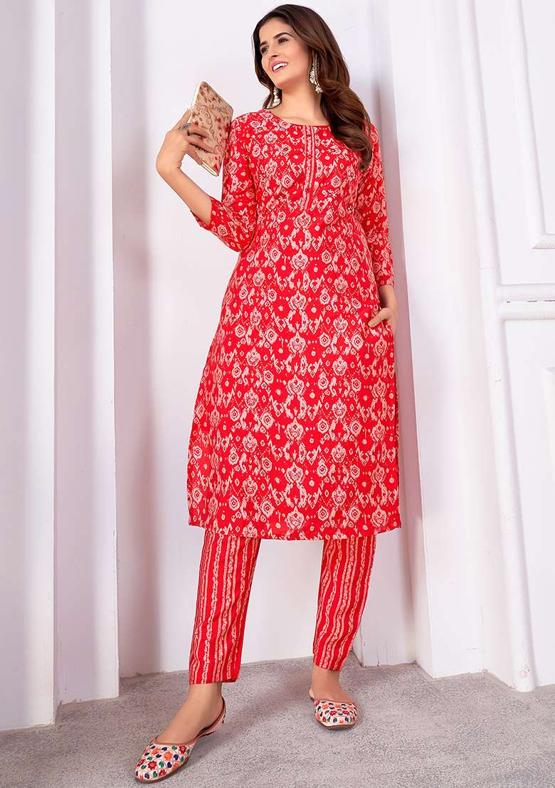 Wine Printed Royal Silk Kurta Set - Indya