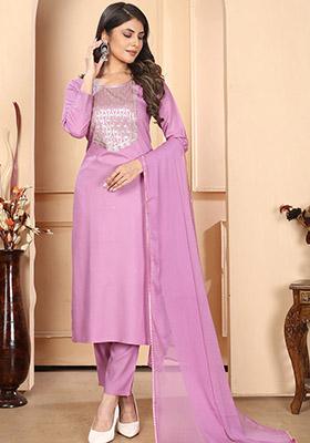 Lavender Sequin Embroidered Rayon Kurta Set