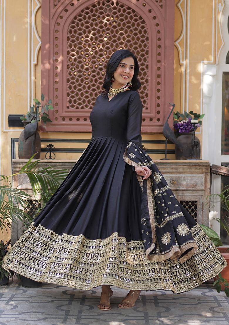 Black Sequin Zari Embroidered Georgette Anarkali Set