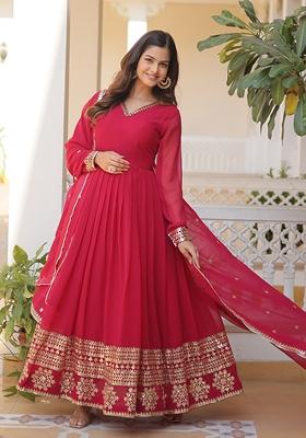 Pink Sequin Embroidered Faux Blooming Anarkali Set