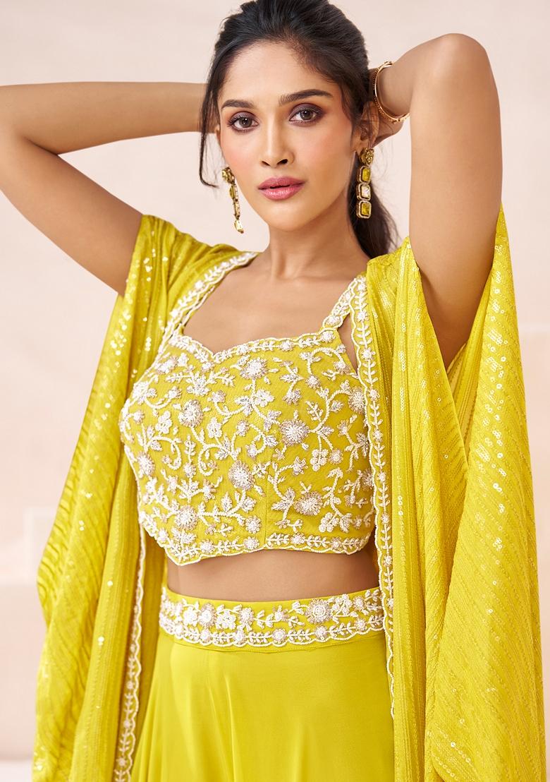 Yellow Embroidered Georgette Jacket Set