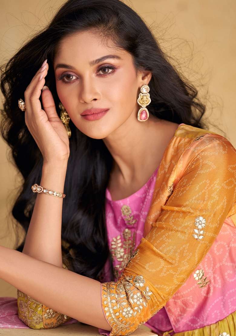 Multicolor Embroidered Chinon Anarkali Set - Indya