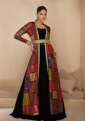 Black Printed Georgette Anarkali Set