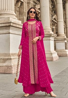 Pink Embroidered Georgette Kurta Set