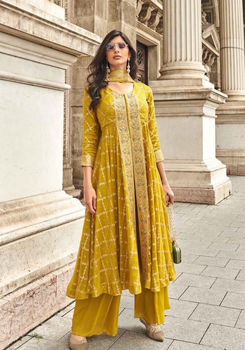 Mustard Embroidered Georgette Kurta Set