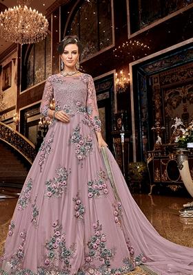 Lavender Embroidered Net Anarkali Set